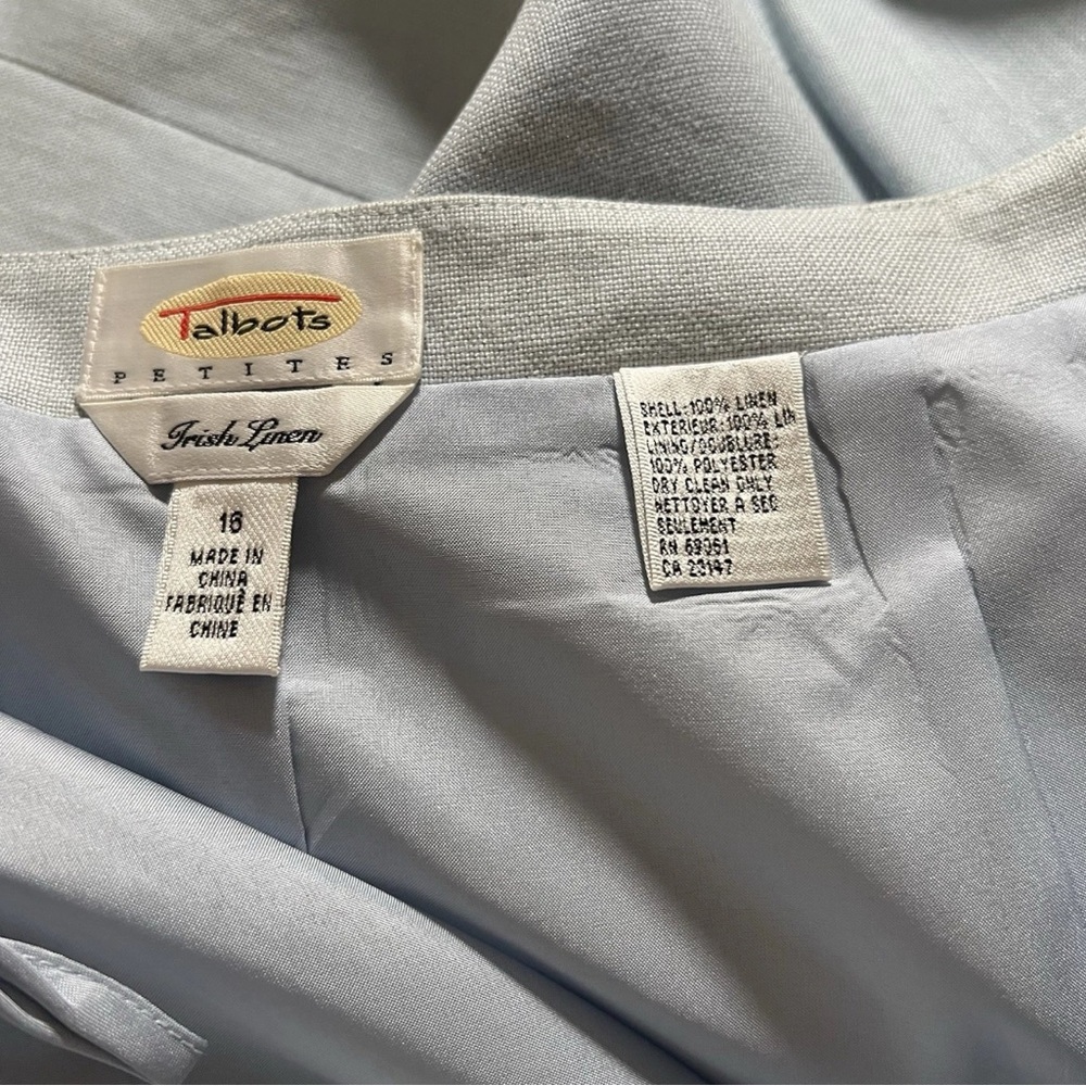 Vintage Talbots Linen Skirt 16 Midi Light Blue Button Front Slit Coastal Cottage - Picture 9 of 9